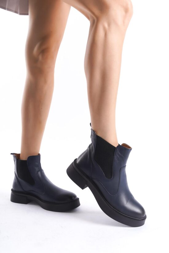Kadın Hakiki Deri Lastik Detaylı Kadın Casual Kalın Taban Bootie
