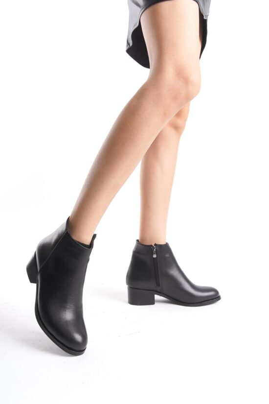 Kadın Hakiki Deri Mini Bootie Rahat Taban Yuvarlak Burun Casual Kışlık Bot