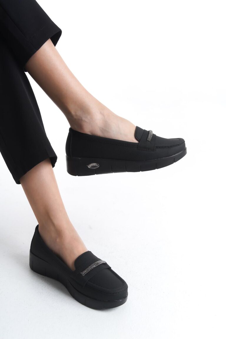 Kadın Önü Taş Detaylı Comfort Taban Loafer Ayakkabı Hafif Taban Rahat Günlük Ayakkabı - Görsel 3